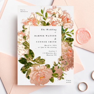 Schitterende Roze Gouden Romantische Watercolor Tr Folie Uitnodiging