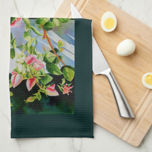 Schitterende roze, rode rozen, waterverf florale theedoek (Quarter Fold)