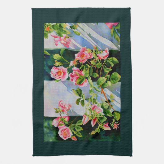 Schitterende roze, rode rozen, waterverf florale theedoek (Verticaal)