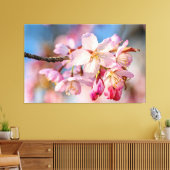 Schitterende Sakura Bloemen. Beige En Blauwe Achte Canvas Afdruk (Insitu (Woonkamer))