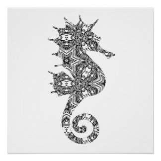 Schitterende Seahorse Art Page voor volwassenen om Perfect Poster