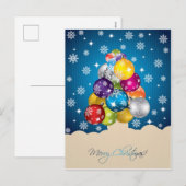 Schitterende sneeuwval op multi-gekleurde kerstbal feestdagenkaart (Voorkant / Achterkant)