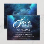 Schitterende sterren Blauwe Nevel Donkere Save the Date (Voorkant / Achterkant)