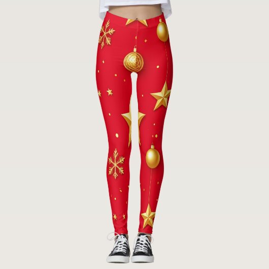 Schitterende, Sterren Kerstmis Leggings (Voorkant)