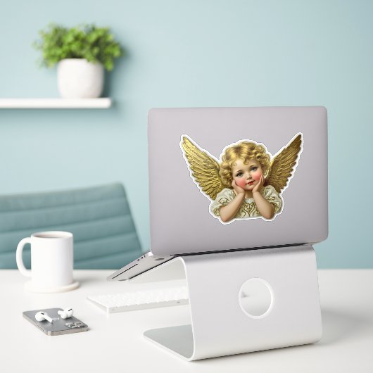 Schitterende sticker - Vintage engel handen op hoo (Laptop op bureau)