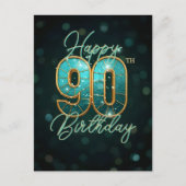 Schitterende Turquoise Gouden 90e Verjaardag Mijlp Briefkaart (Voorkant)