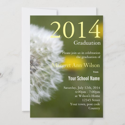 Schitterende witte dandelionzaadkop afstuderen kaart (Voorkant)