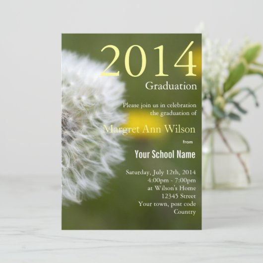 Schitterende witte dandelionzaadkop afstuderen kaart (Staand voorkant)