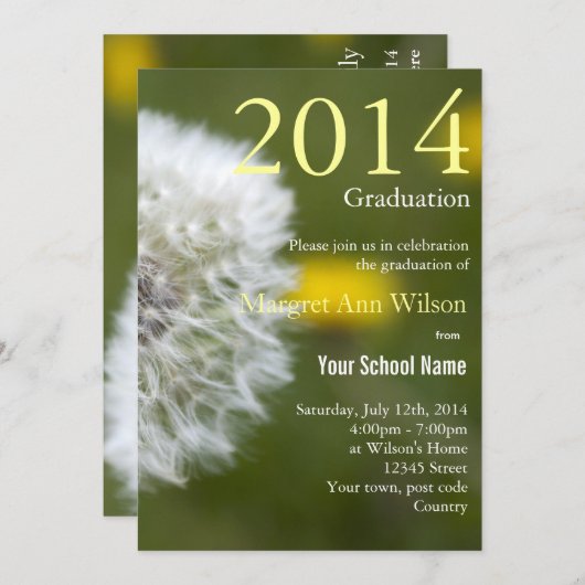 Schitterende witte dandelionzaadkop afstuderen kaart (Voorkant / Achterkant)