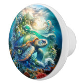 Schitterende Zeeen schildpad Keramische Knop (Rechts)