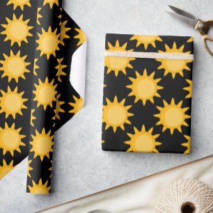 Schitterende Zon Illustratie Op Zwart Patroonontwe Cadeaupapier
