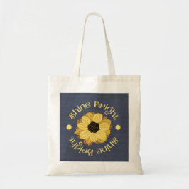 Schitterende zonnebloem op blauw tote bag
