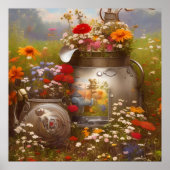 Schitterende zonnebloemen rode witte blauwe rode z poster (Voorkant)