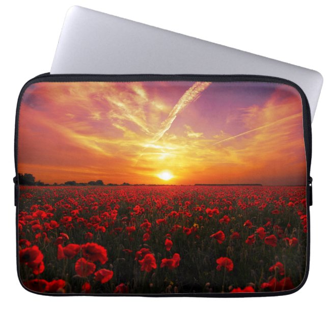 Schitterende zonsondergang op papaver laptop sleeve (Voorkant)