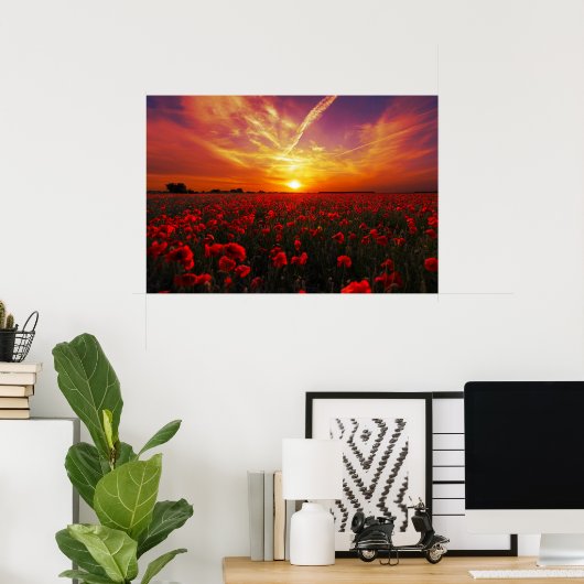 Schitterende zonsondergang op papaver poster (Thuiskantoor)