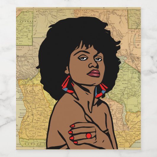 Schitterende zwarte Afrikaanse Voman Africa Map ar Wijn Etiket (Enkel label)