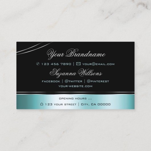 Schitterende zwarte Blauwgroen gebogen decor lijne Visitekaartje (Achterkant)