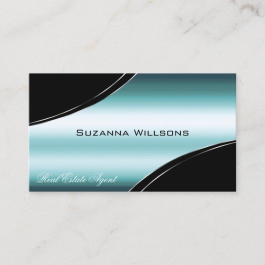Schitterende zwarte Blauwgroen gebogen decor lijne Visitekaartje (Voorkant)