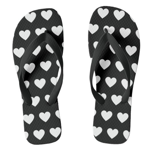 Schitterende zwarte en witte harten bedrukt teenslippers (Voetbed)