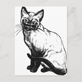 Schitterende zwarte en witte kunst - Siamese kat Briefkaart