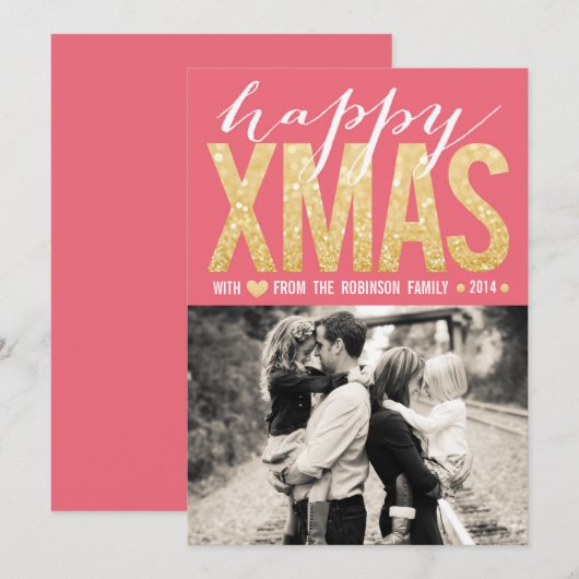 Schittert het Roze Goud van Kerstmis de Vlakke Feestdagenkaart (Voorkant / Achterkant)