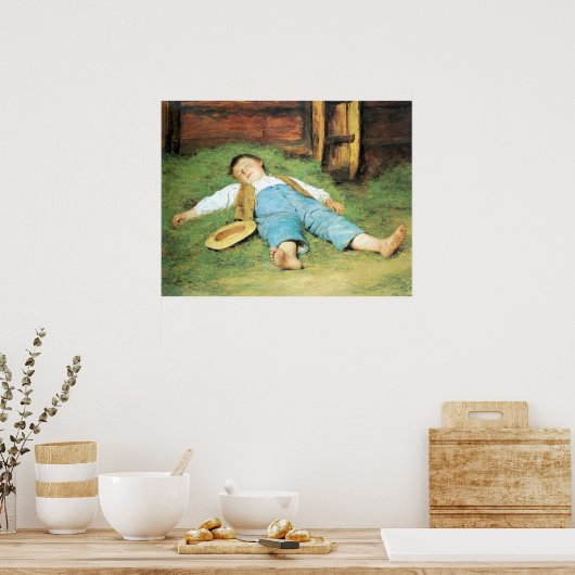 Schlafender Knabe im Heu Boy Sleeping in Hay Poster (Keuken)