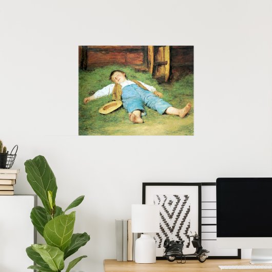 Schlafender Knabe im Heu Boy Sleeping in Hay Poster (Thuiskantoor)