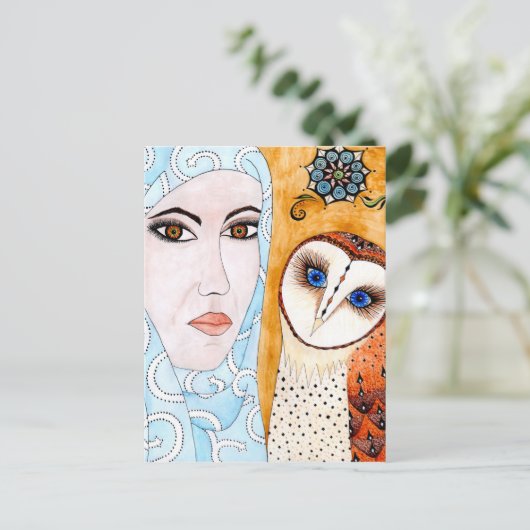 Schleiereule & Frau Briefkaart (Staand voorkant)