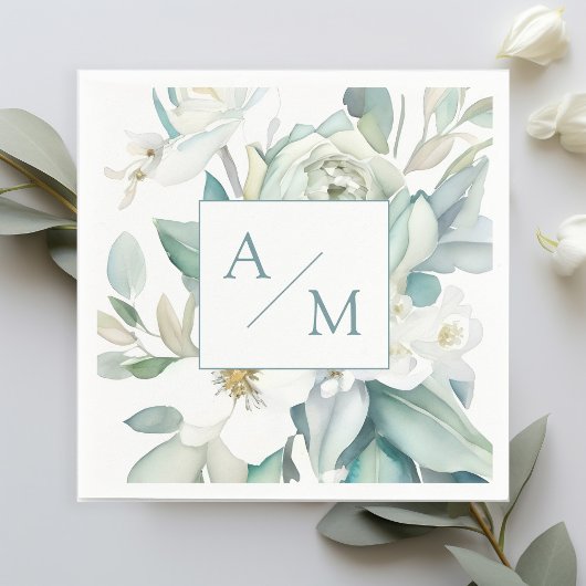 Schlicht elegante groen monogram servet