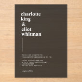 Schlicht modern, vet, donkergrijs acryl acryl uitnodigingen (Voorkant)