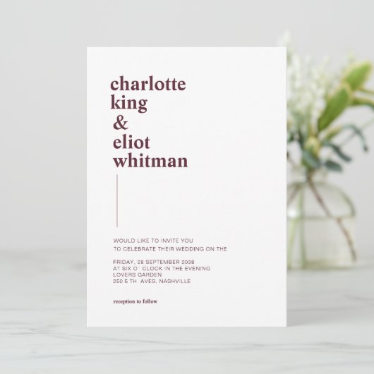 Schlicht modern Weiß, Aubergine einladung Kaart (Staand voorkant)