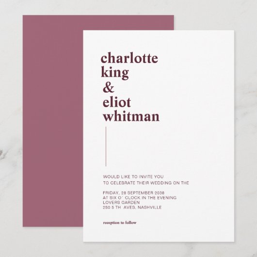 Schlicht modern Weiß, Aubergine einladung Kaart (Voorkant / Achterkant)