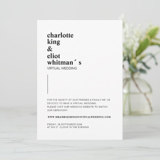 Schlicht modern Weiß, Schwarz einladung Kaart (Staand voorkant)