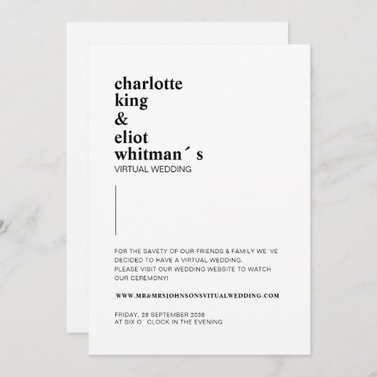 Schlicht modern Weiß, Schwarz einladung Kaart (Voorkant / Achterkant)