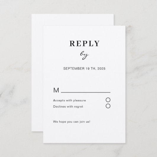 Schlicht moderne RSVP Begleitkarte Informatiekaartje (Voorkant / Achterkant)