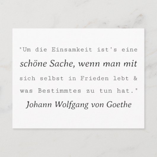 Schlichte Goethe Zitat Einsamkeit Briefkaart (Voorkant)