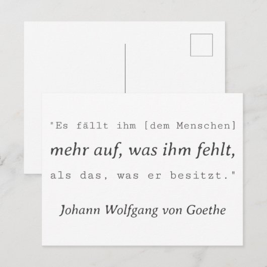 Schlichte Goethe Zitat Was ihm fehlt Briefkaart (Voorkant / Achterkant)