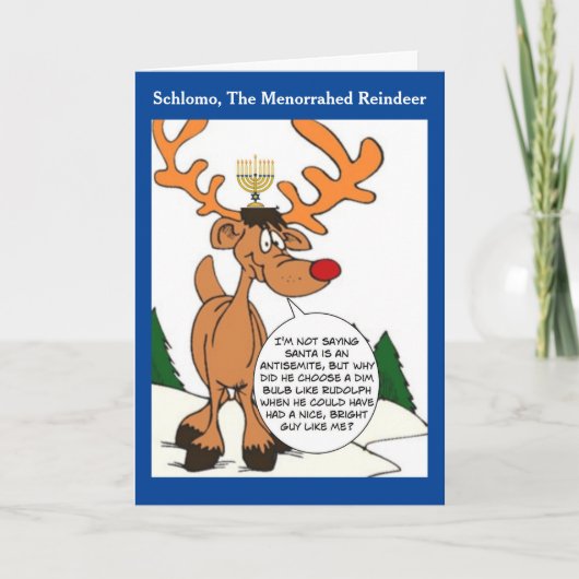 Schlomo De Menorahed Reindeer Hanukkah Kaart (Voorkant)