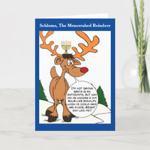 Schlomo De Menorahed Reindeer Hanukkah Kaart