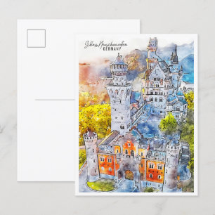 Schloss Neuschwanstein Duitsland reis waterverf Briefkaart