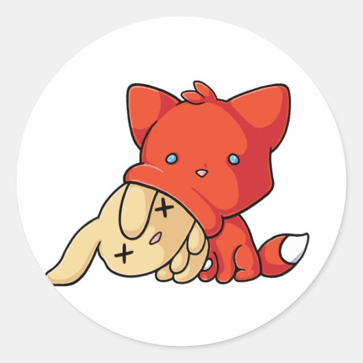 SCHLUP Fox Eating Rabbit Ronde Sticker (Voorkant)