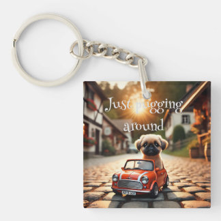 Schlüsselanhänger Mops im Mini Morris Auto  Sleutelhanger