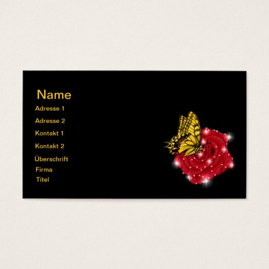Schmetterling auf rote Roos m. sterne regentropfen Visitekaartje (Voorkant)