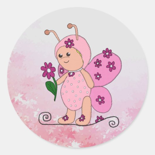 Schmetterling Rosa Ronde Sticker (Voorkant)