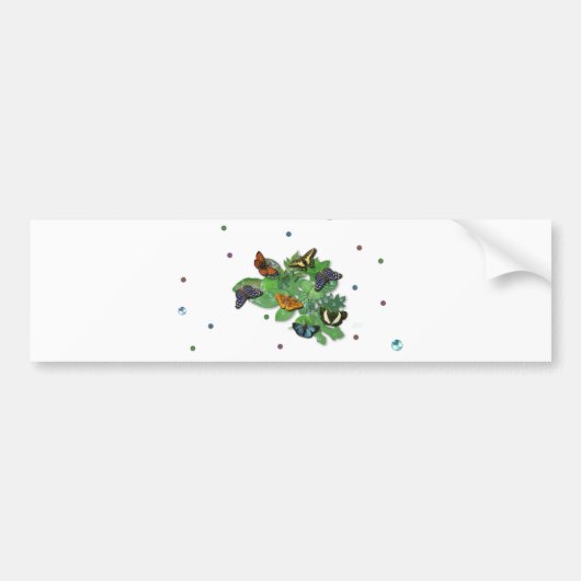 Schmetterlinge mit Blätter, Regentropfen, Perlen Bumpersticker (Voorkant)