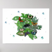 Schmetterlinge mit Blätter, Regentropfen, Perlen Poster (Voorkant)