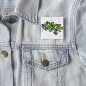 Schmetterlinge mit Blätter, Regentropfen, Perlen Vierkante Button 5,1 Cm (In situ)