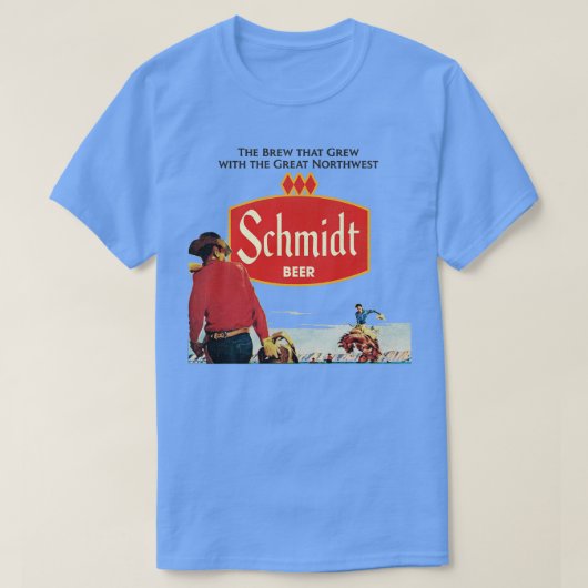 Schmidt Beer Retro Defunct Cowboy Natuur Scene T-shirt (Design voorkant)