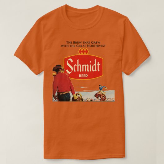 Schmidt Beer Retro Defunct Cowboy Natuur Scene T-shirt (Design voorkant)