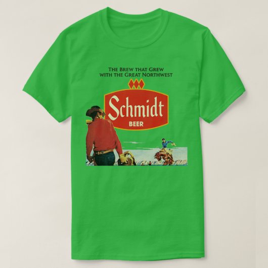 Schmidt Beer Retro Defunct Cowboy Natuur Scene T-shirt (Design voorkant)